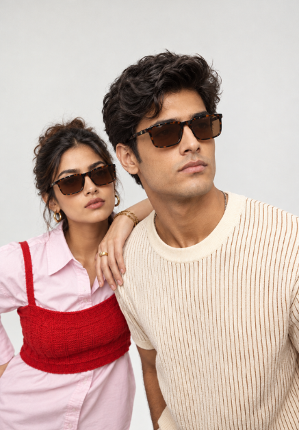 Man and woman wearing tortoiseshell sunglasses together