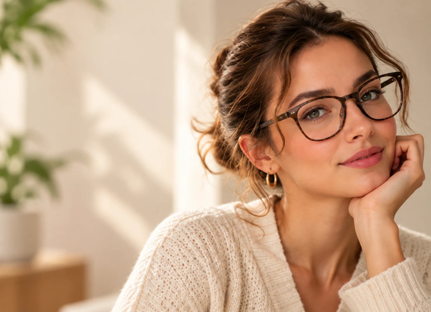 Woman wearing tortoiseshell glasses